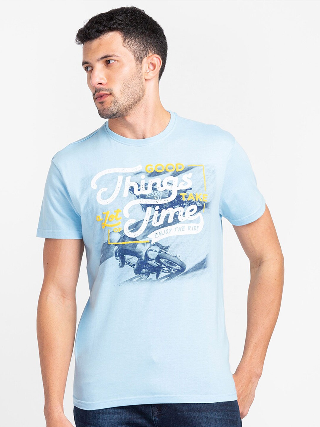 

Globus Men Blue Printed T-shirt