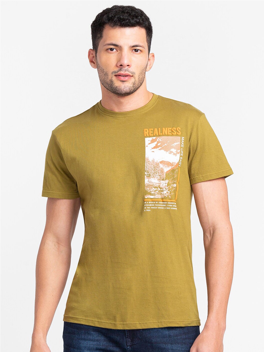 

Globus Men Olive Green Printed T-shirt