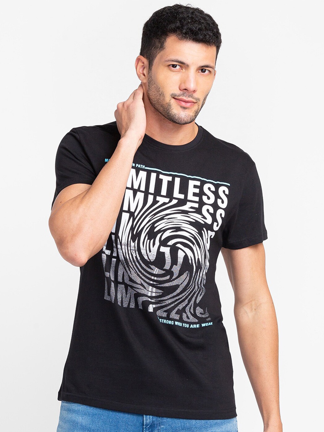 

Globus Men Black Typography Printed Cotton T-shirt
