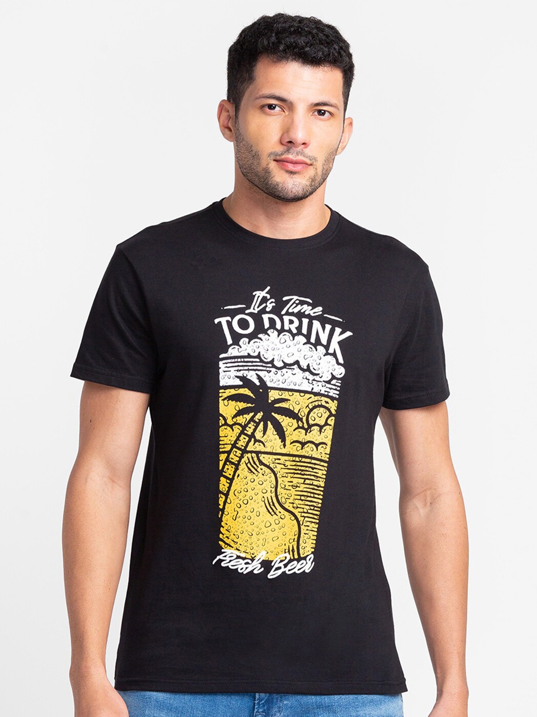 

Globus Men Black Graphic Printed Cotton T-shirt