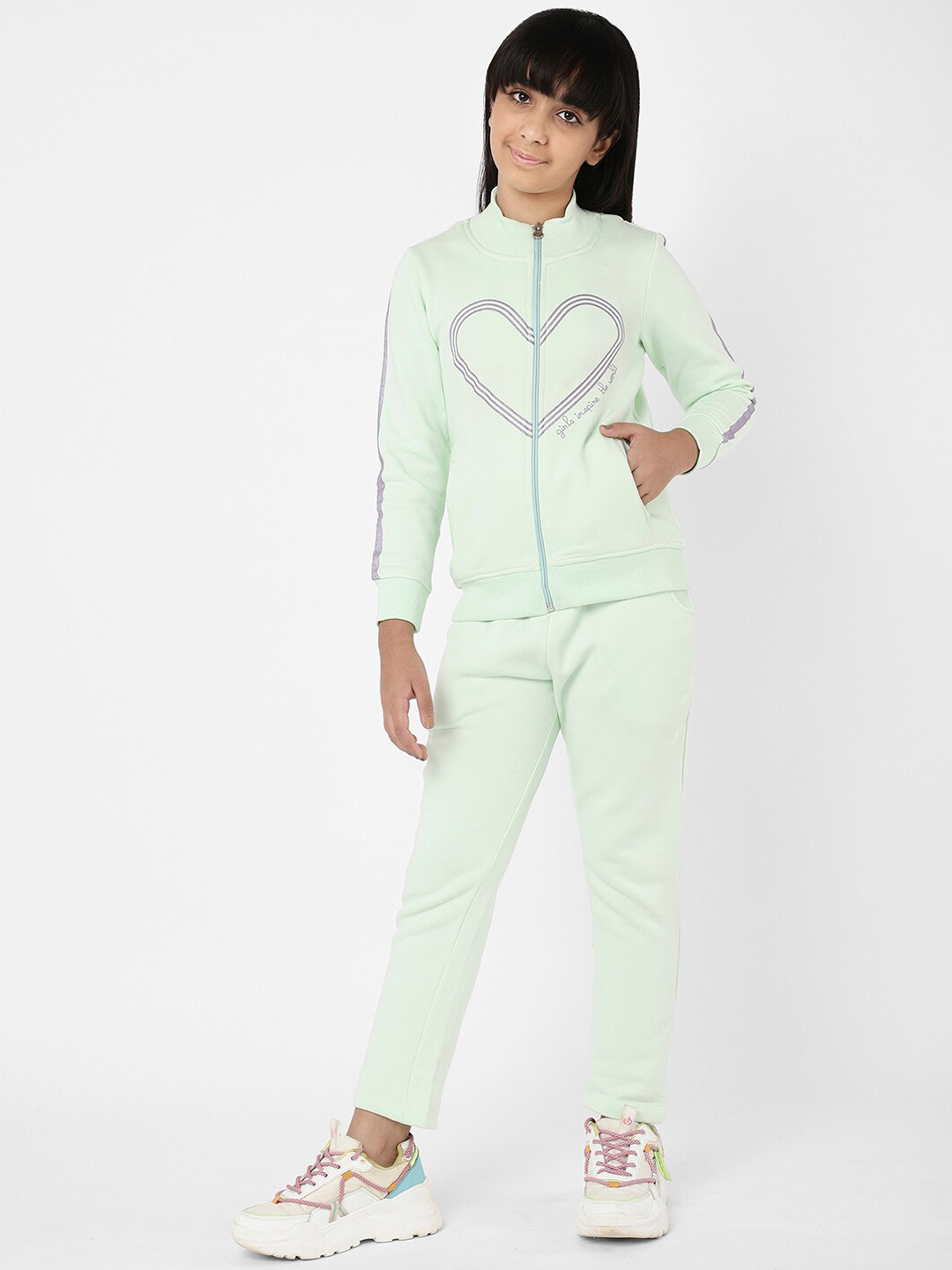 

Sweet Dreams Girls Sea Green Printed Tracksuit