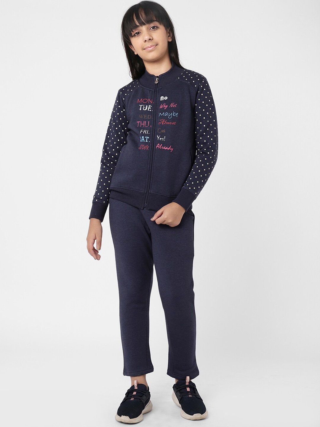 

Sweet Dreams Girls Navy Blue Printed Cotton Tracksuit