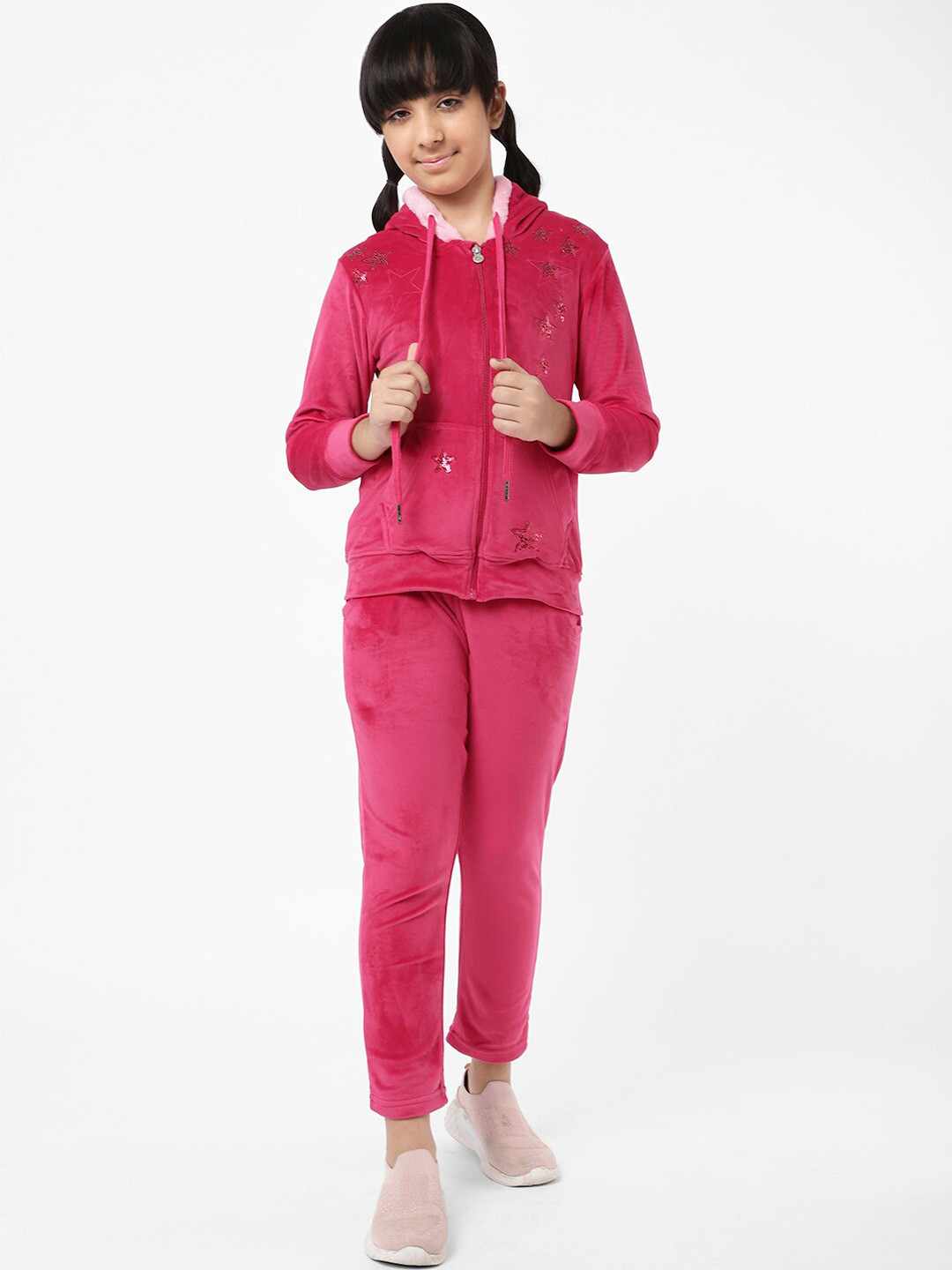 

Sweet Dreams Girls Pink Embellished Cotton Hooded Tracksuit