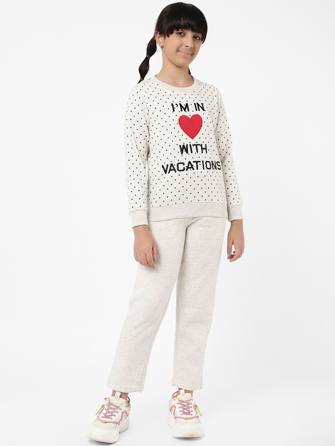 

Sweet Dreams Girls Cream-Coloured Printed Tracksuit