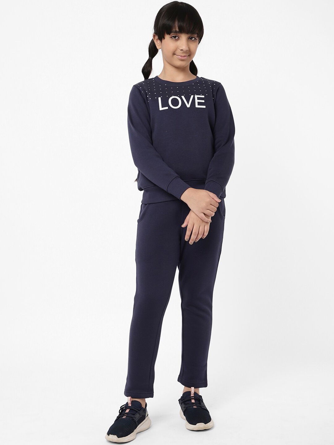 

Sweet Dreams Girls Navy Blue Printed Cotton Tracksuit