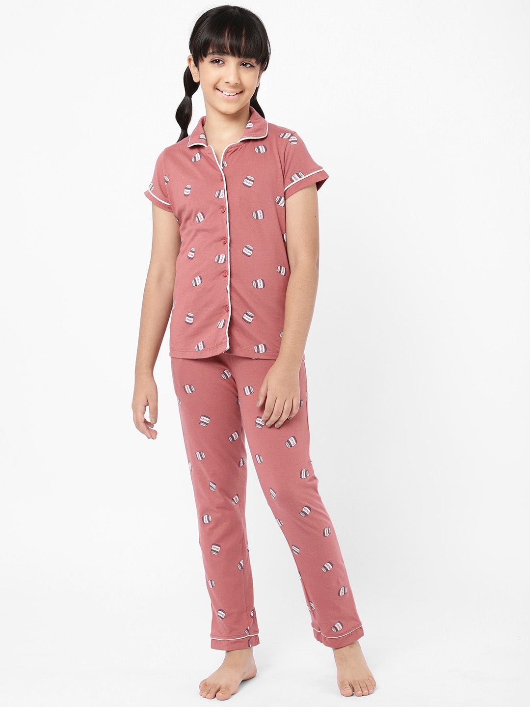 

Sweet Dreams Girls Rose & White Printed Night suit