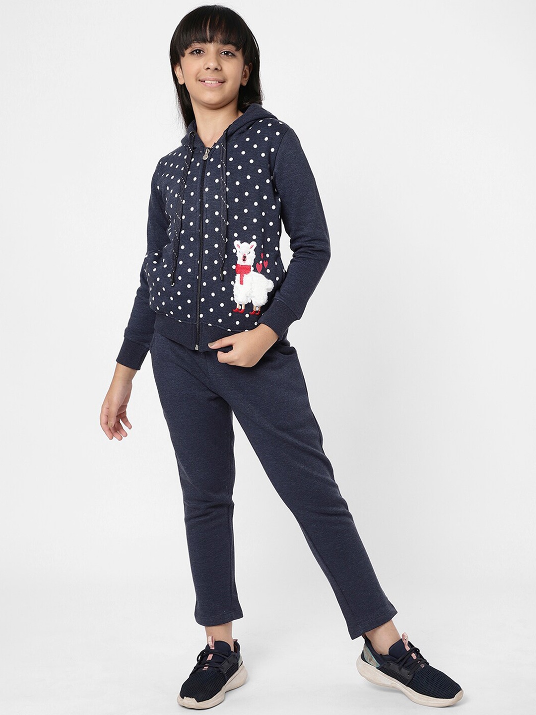 

Sweet Dreams Girls Navy Blue Printed Hooded Tracksuit
