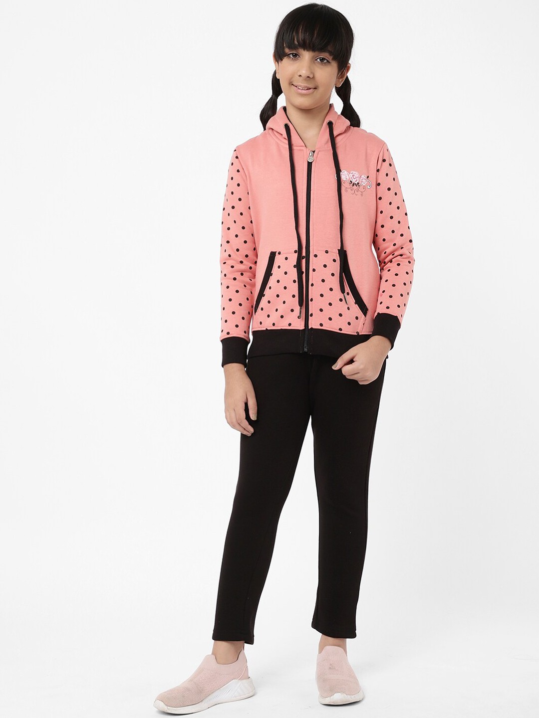 

Sweet Dreams Girls Pink & Black Printed Cotton Tracksuit