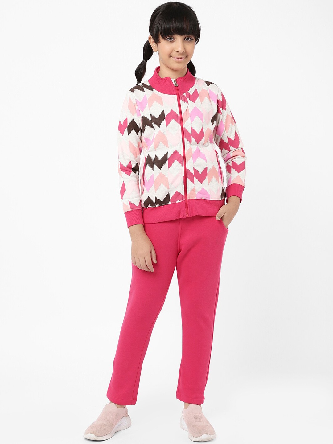 

Sweet Dreams Girls Pink Geometric Printed Tracksuit
