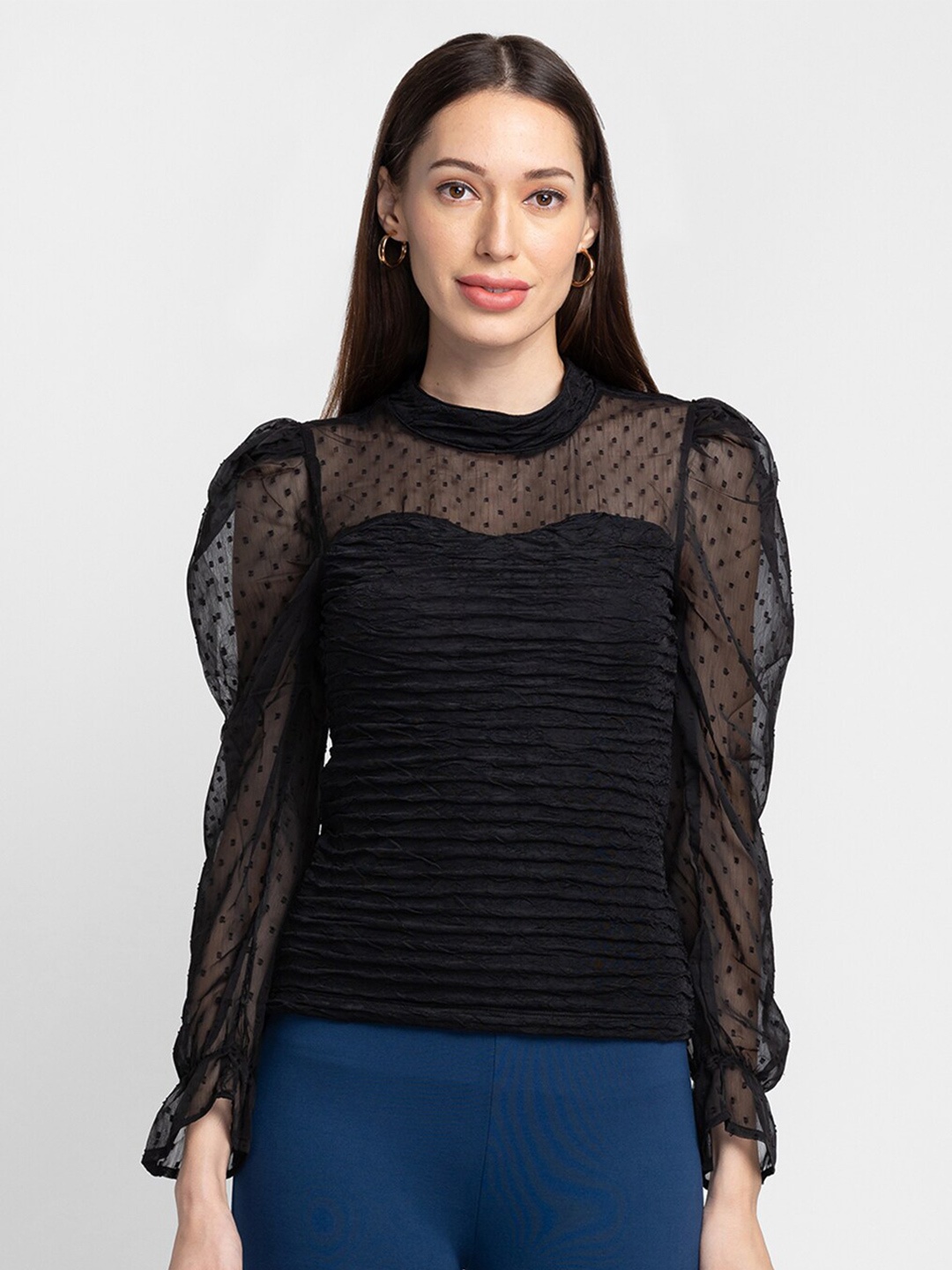 

Globus Women Black Self Design Lace Top