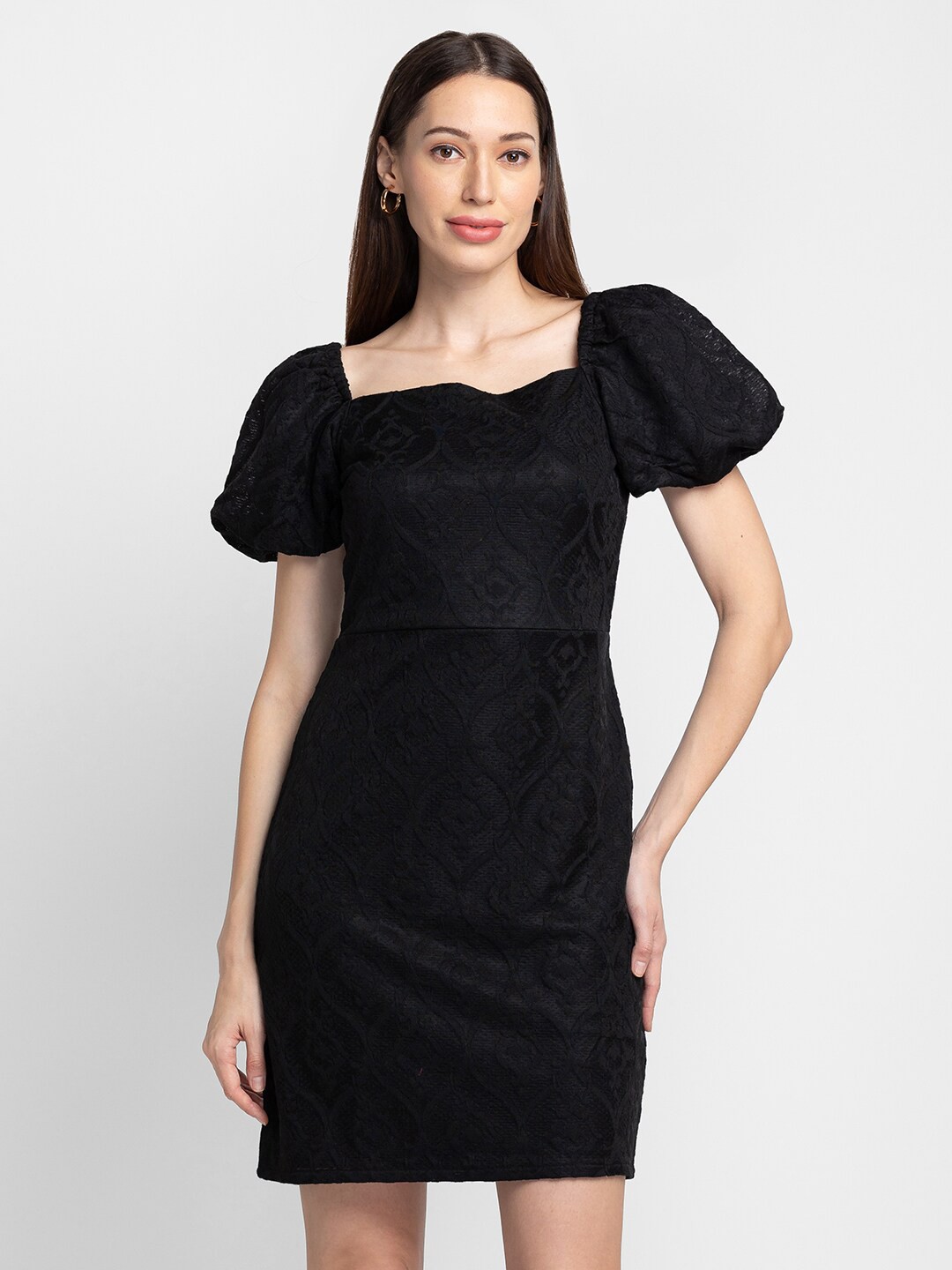 

Globus Women Black Bodycon Puff Sleeve Dress