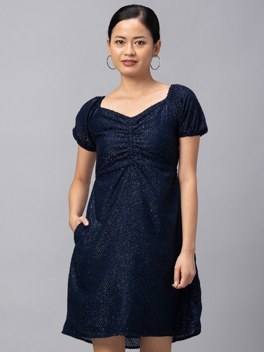 

Globus Navy Blue Jacquard A-Line Dress