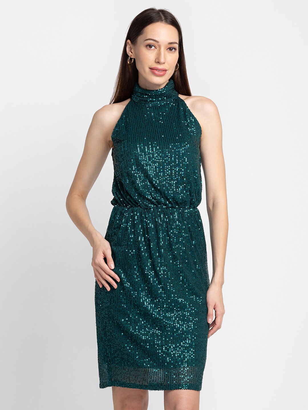 

Globus Green Embellished Net Blouson Dress