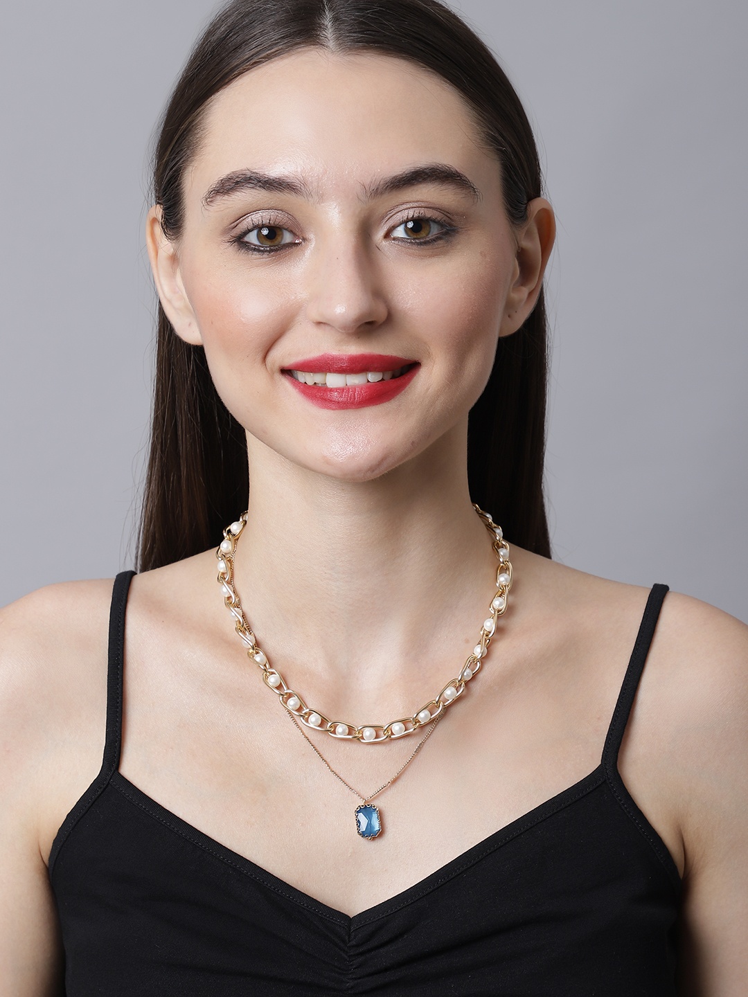 

Madame Rose Gold & Blue Rose Gold-Plated Layered Necklace