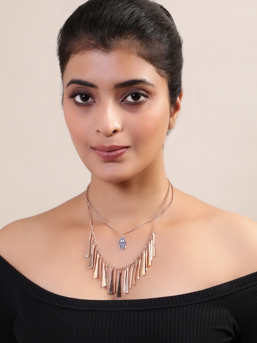 

Madame Rose Gold & Green Rose Gold-Plated Layered Necklace