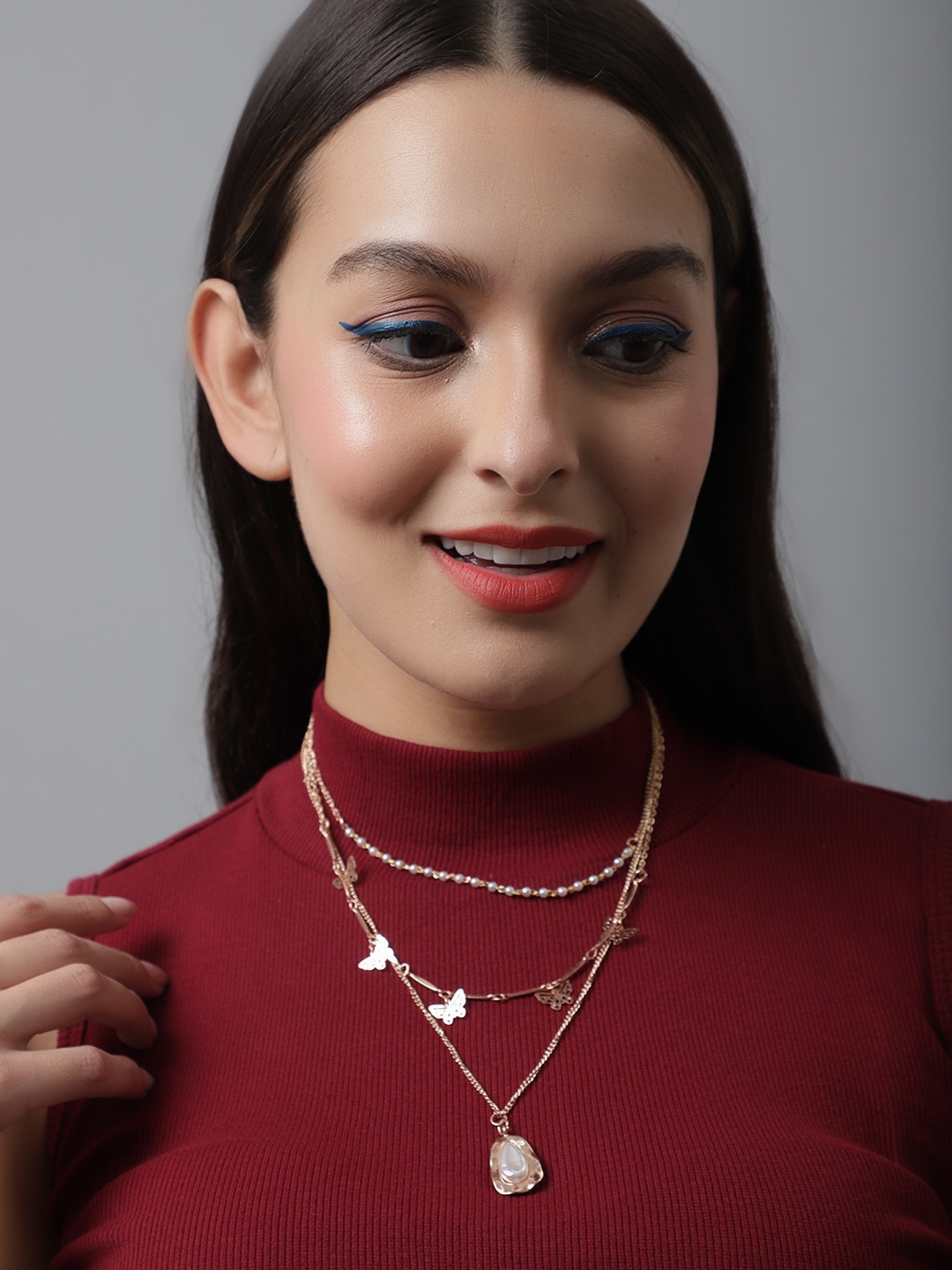 

Madame Rose Gold & White Rose Gold-Plated Layered Necklace