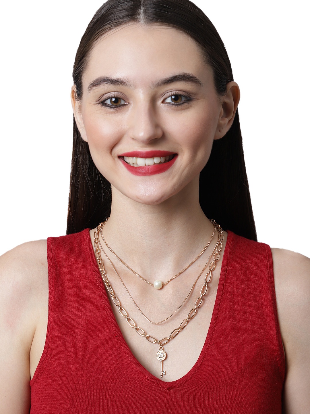 

Madame Rose Gold & White Rose Gold-Plated Layered Necklace