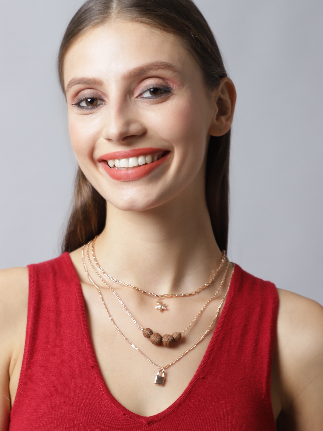 

Madame Rose Gold & Brown Rose Gold-Plated Layered Necklace