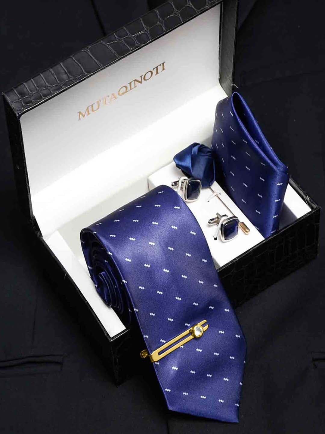 

MUTAQINOTI Men Silk Necktie Accessory Gift Set, Blue
