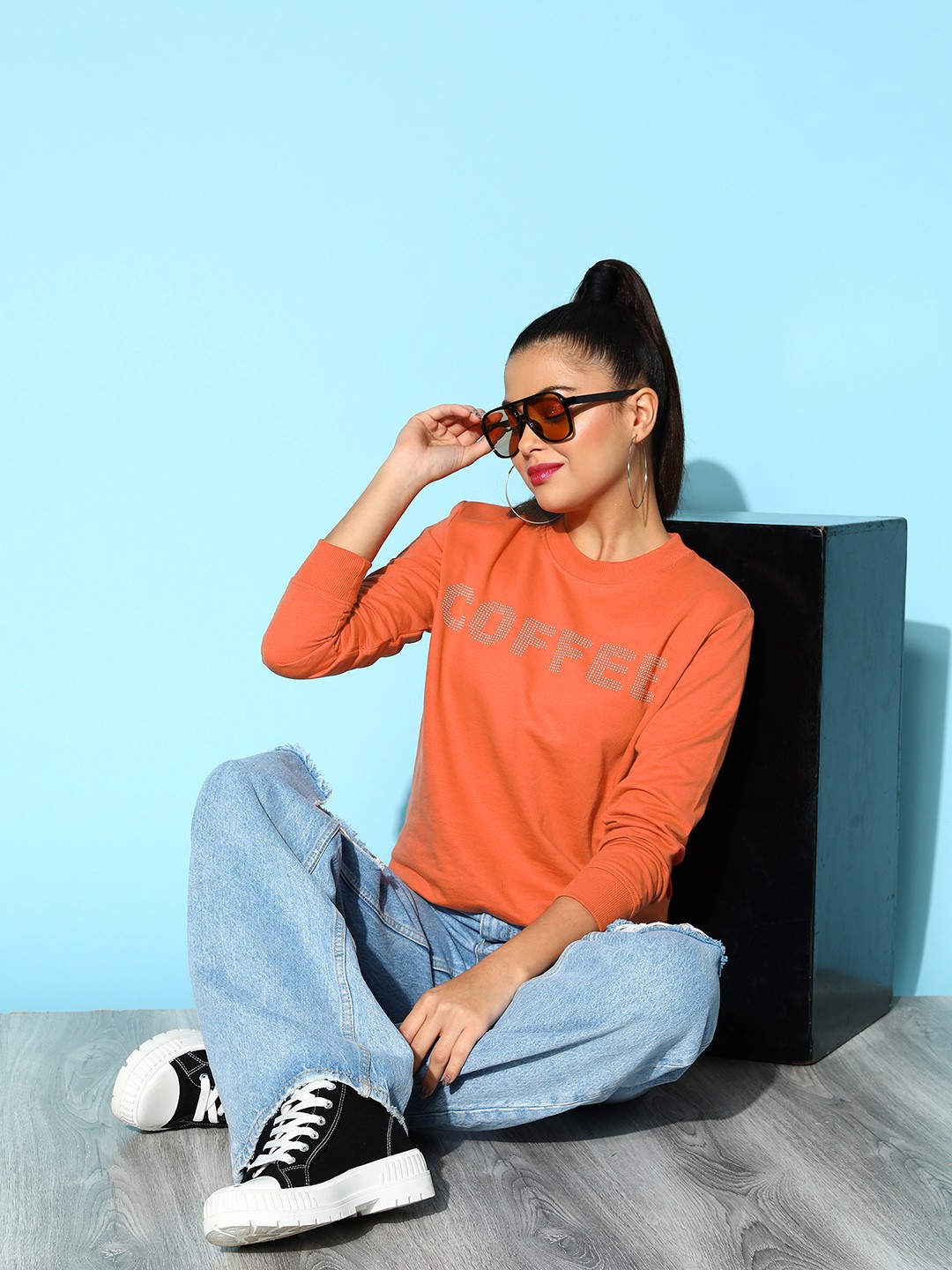 

SASSAFRAS Women Coral Typography Printed Sweatshirt