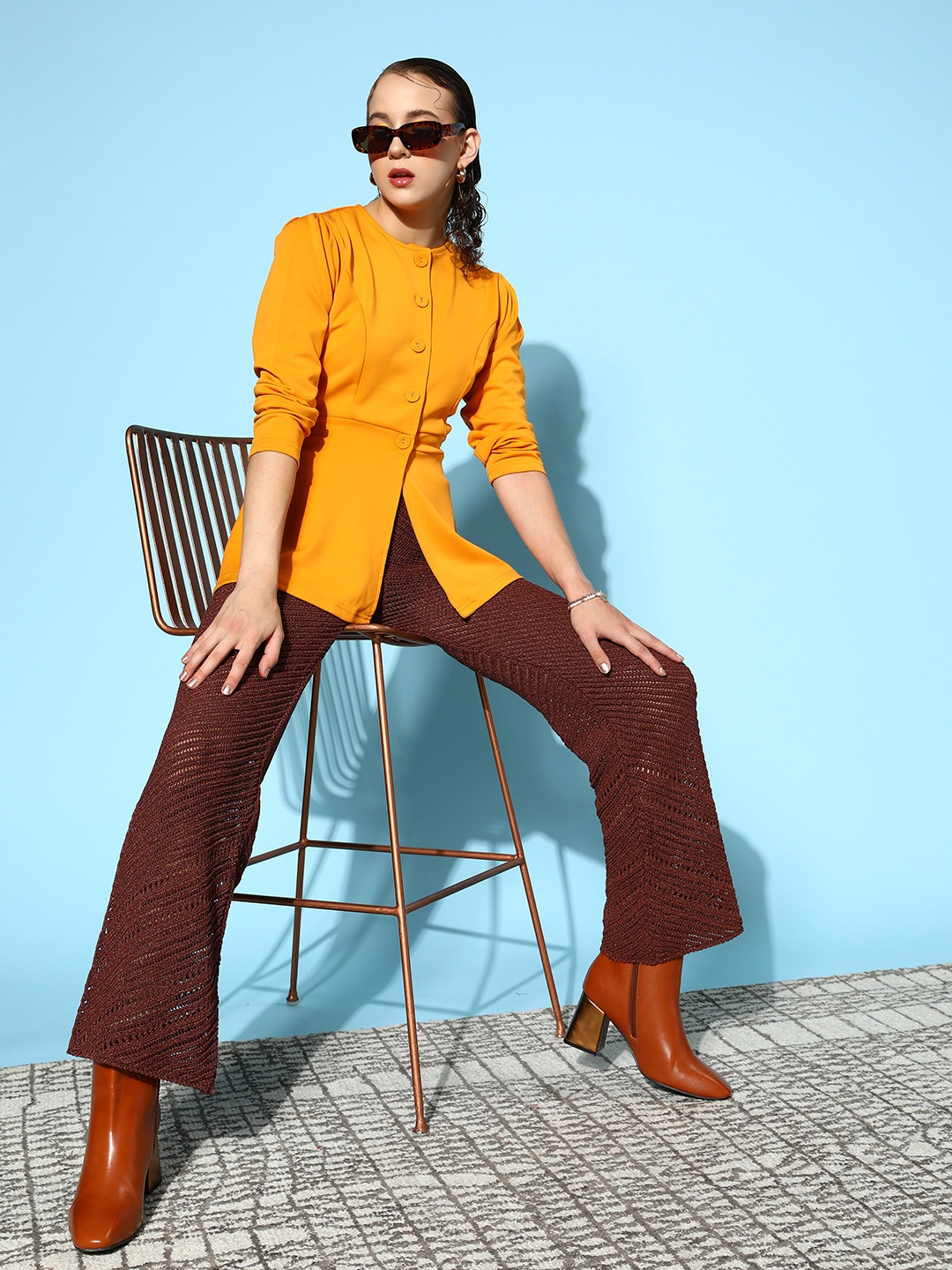

SASSAFRAS Women Mustard Solid Tailored Jacket