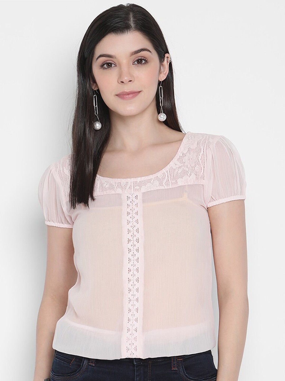 

Porsorte Pink Lace Chiffon Top
