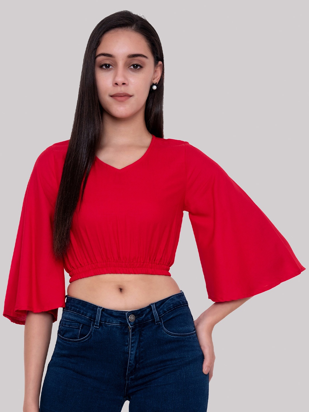 

PURSHOTTAM WALA Women Red Solid Crop Top