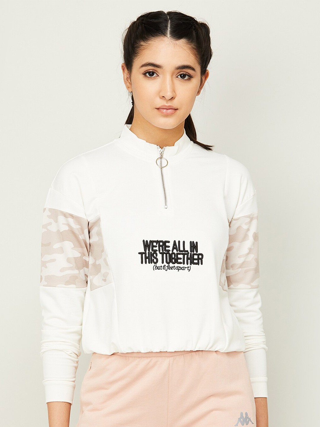 

Kappa Women Off White Printed Pure Cotton Sweatshirt