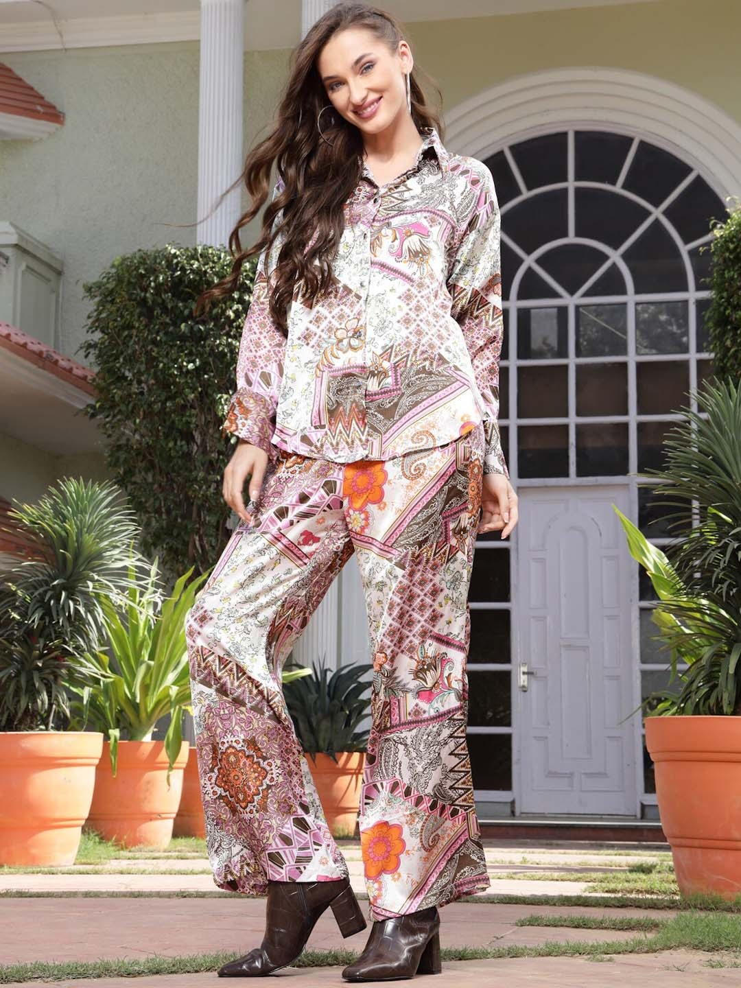 

Sera Women Off White & Pink Printed Co-Ords