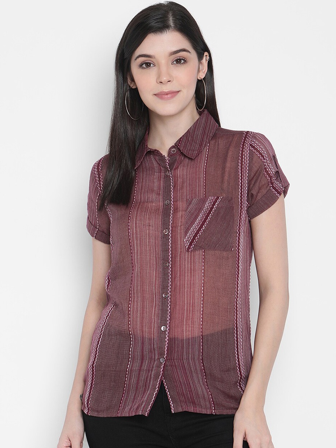 

Porsorte Women Straight Striped Organic Cotton Casual Shirt, Purple