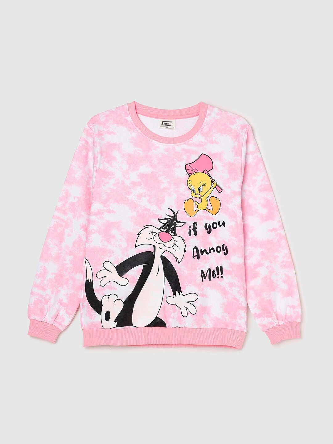 

Fame Forever by Lifestyle Girls Pink Looney Tunes Printed Pure Cotton Sweatshirt