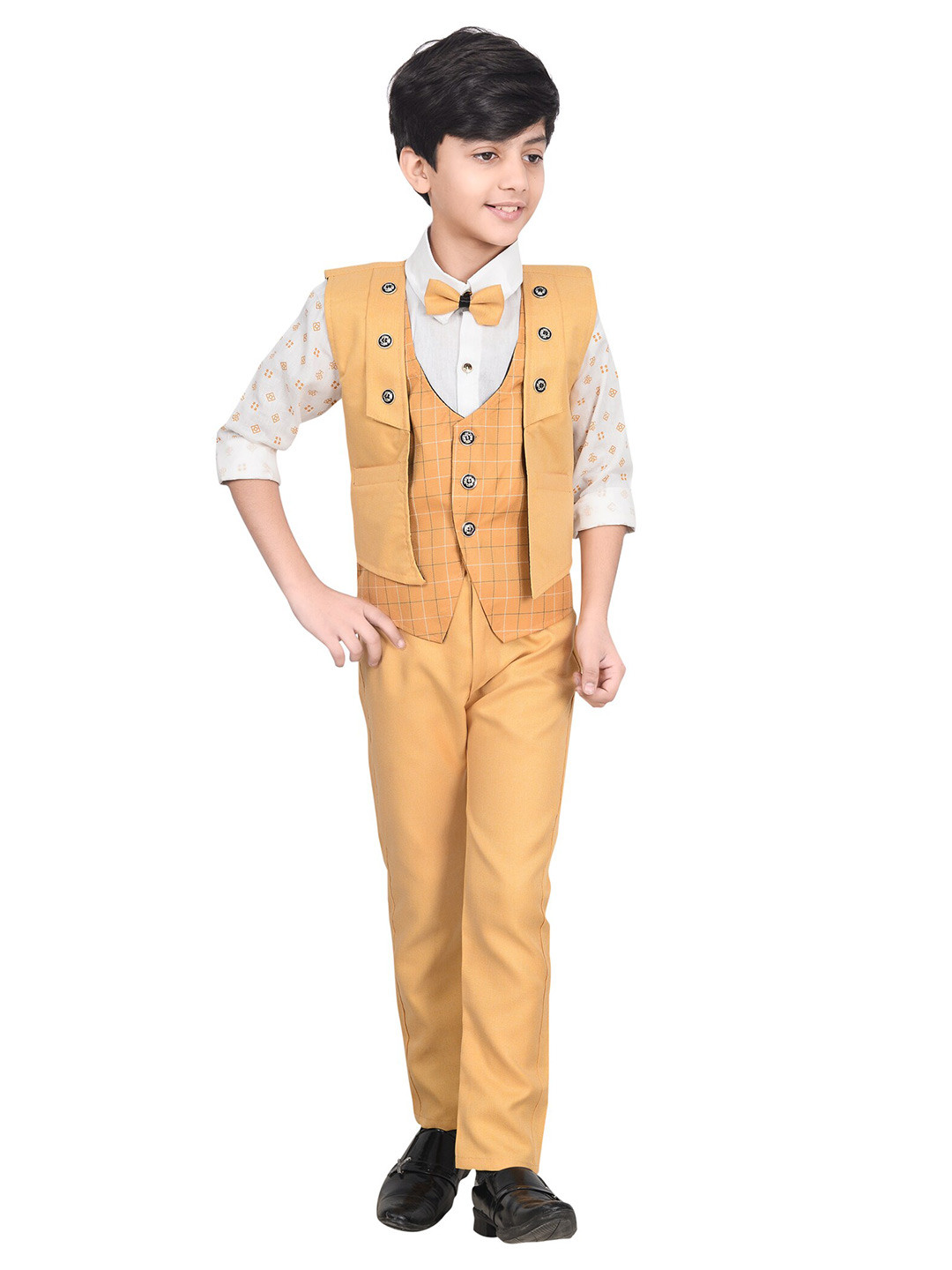 

ahhaaaa Boys Mustard & White Shirt with Trouser and Waistcoat Suit Set