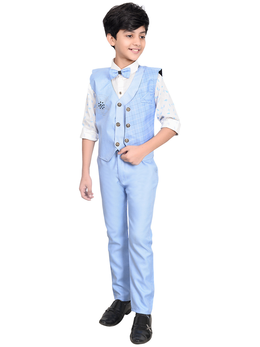 

ahhaaaa Boys Turquoise Blue & White Shirt with Trouser and Waistcoat Suit Set