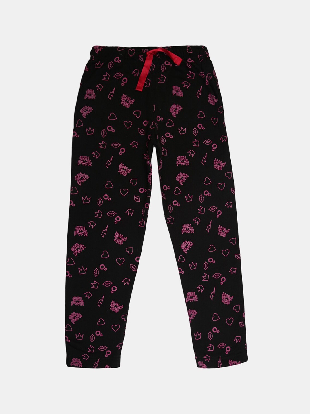 

V-Mart Girls Black & Pink Printed Fleece Lounge Pants