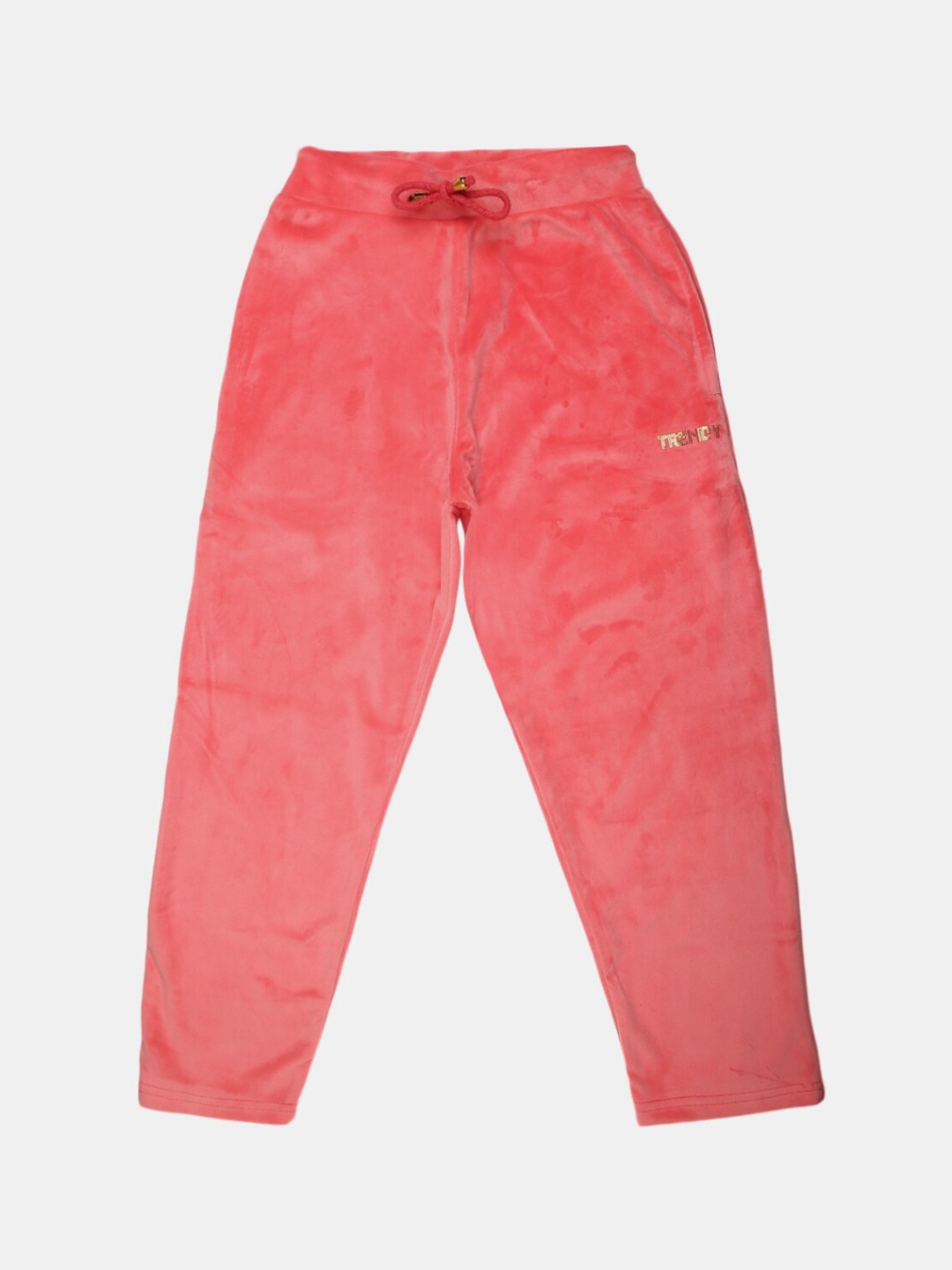 

V-Mart Girls Solid Velvet Track Pants, Coral