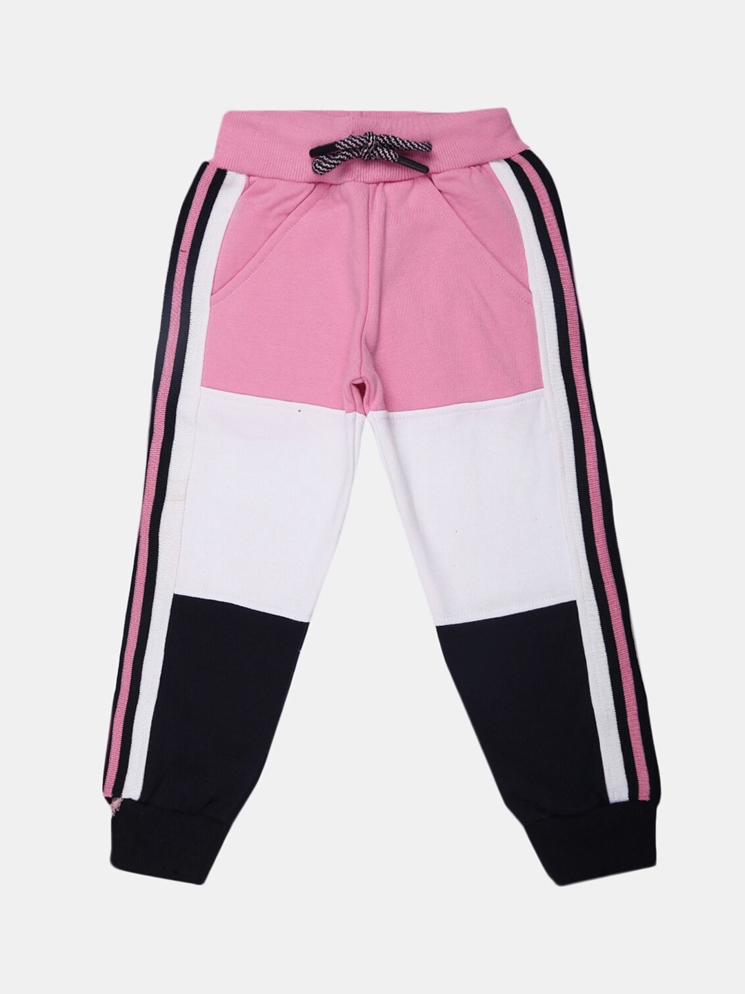 

V-Mart Girls Pink & White Color blocked Fleece Lounge Pants