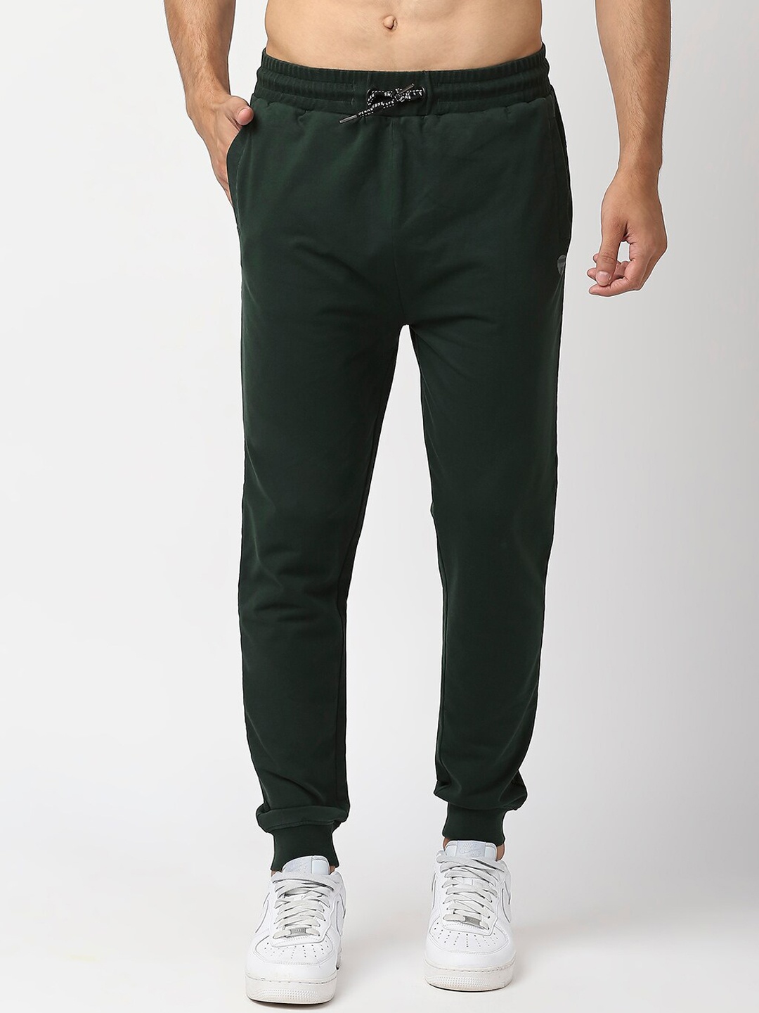 

Pepe Jeans Men Bottle-Green Solid Slim-Fit Cotton Joggers