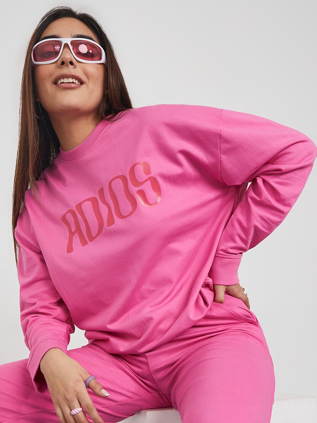

Styli Women Pink Typography Printed Sweatshirt