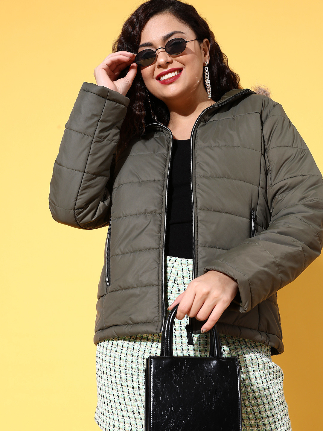 

SASSAFRAS Women Olive Green Solid Quilted Jacket