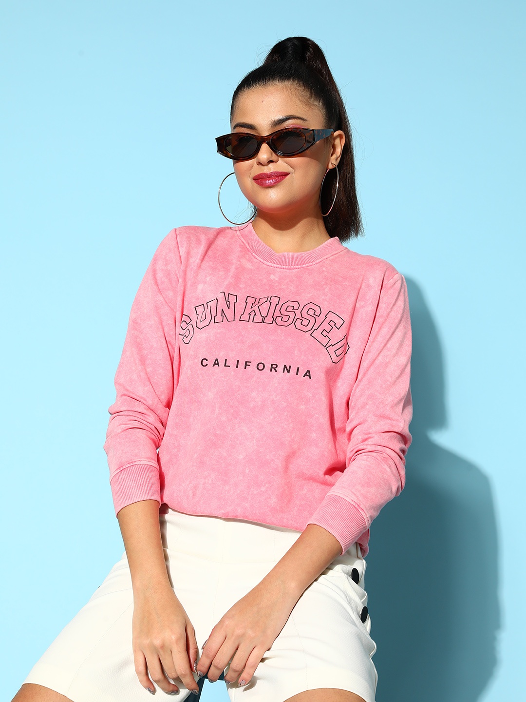 

SASSAFRAS Women Pink Typography Printed Sweatshirt