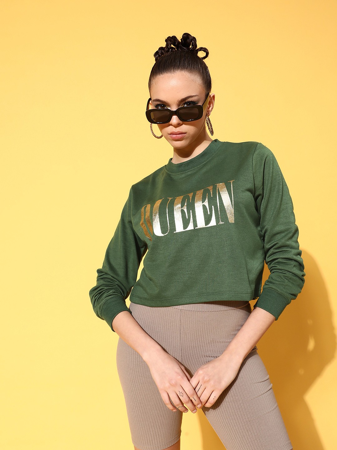 

SASSAFRAS Women Green Typography Printed Sweatshirt