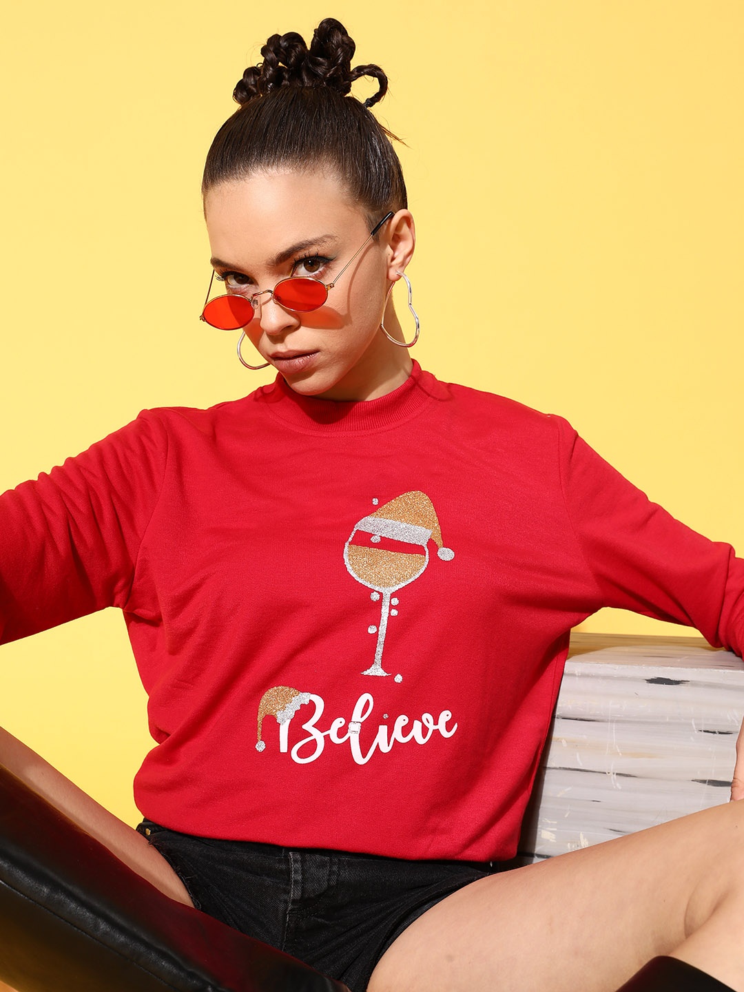 

SASSAFRAS Women Red & White Printed Sweatshirt