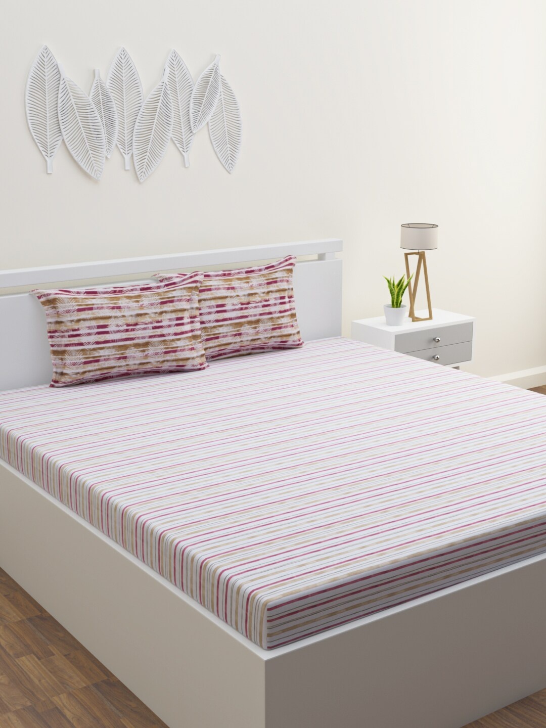 

HOME AFFAIRS White & Pink Geometric 144 TC Queen Pure Cotton Bedsheet with 2 Pillow Covers