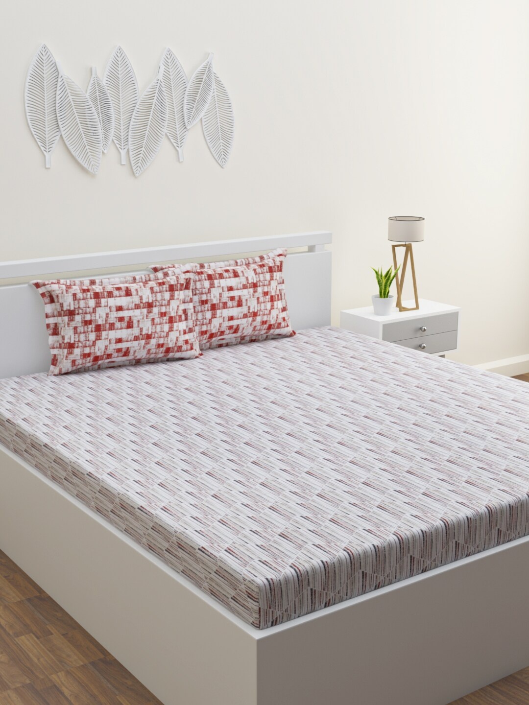 

HOME AFFAIRS Brown & White Geometric 144 TC Pure Cotton Queen Bedsheet & 2 Pillow Covers