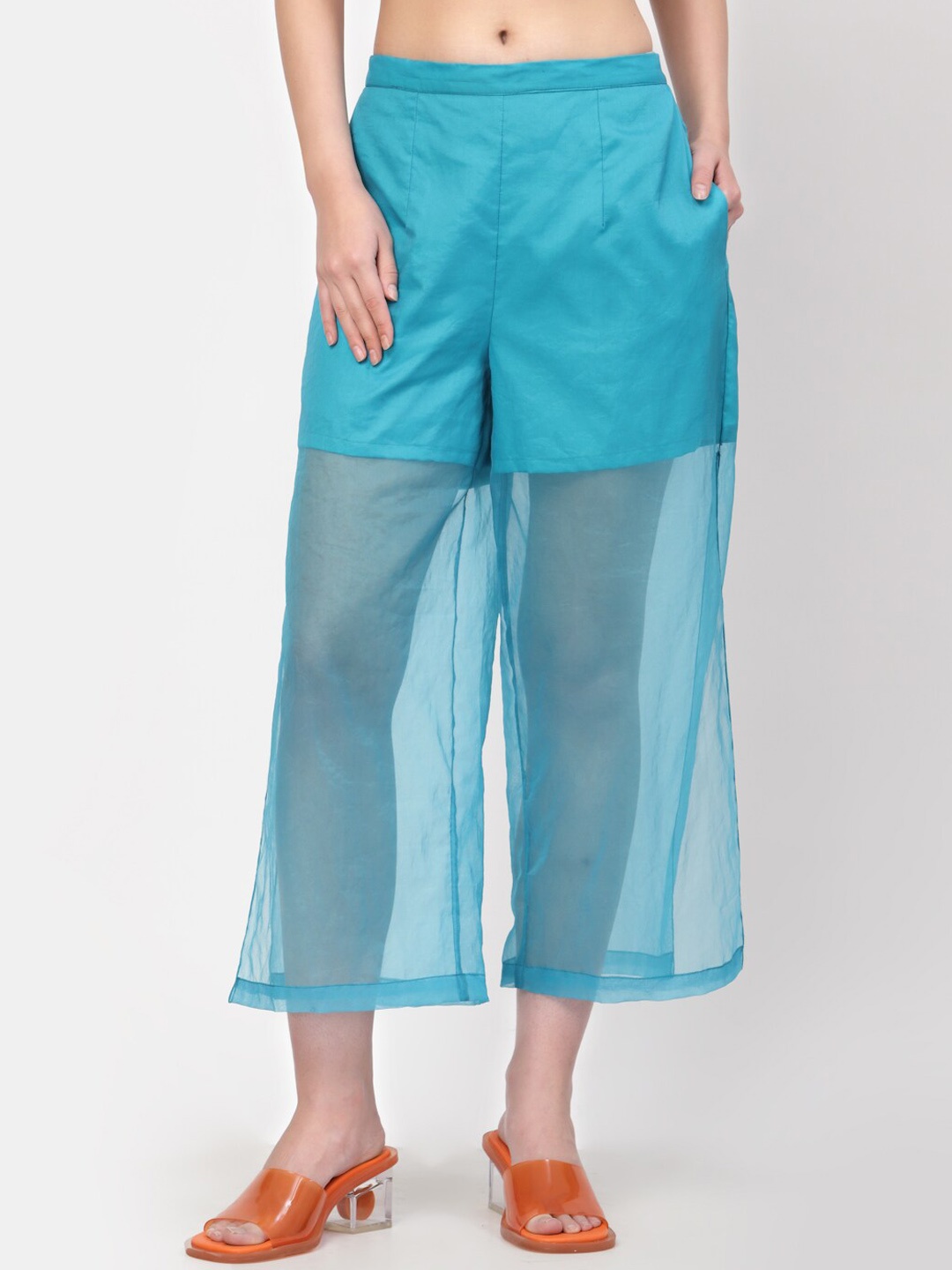 

LELA Women Turquoise Blue Cropped Palazzos