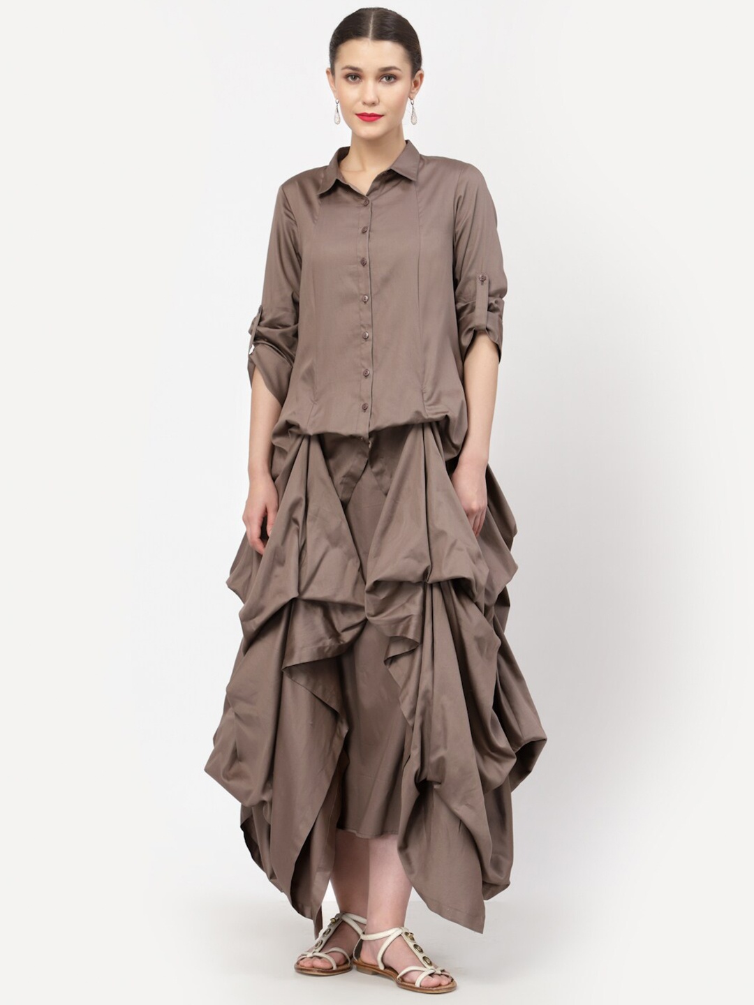

LELA Beige Shirt Midi Dress