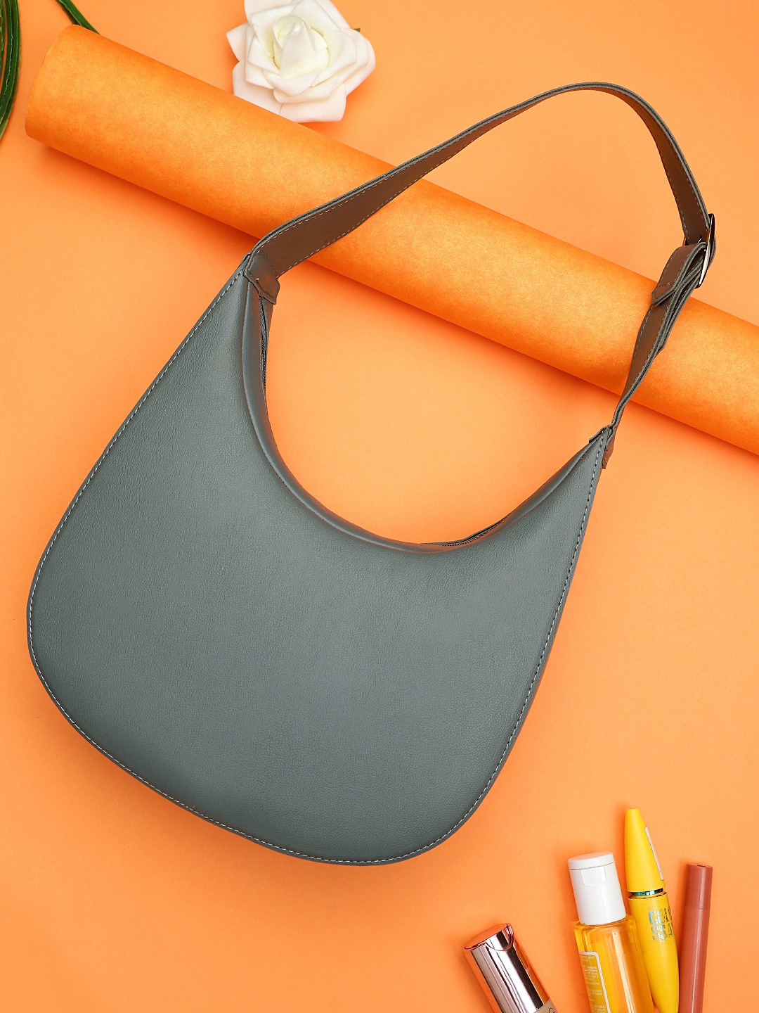 

LEGAL BRIBE Olive Green Solid Half Moon Hobo Bag