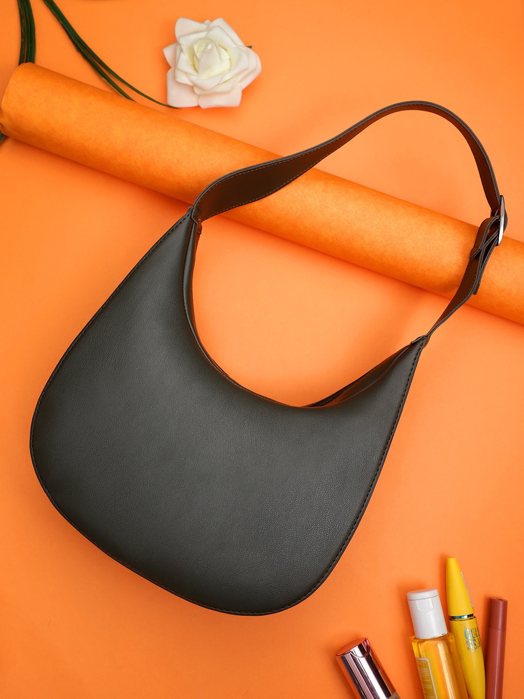 

LEGAL BRIBE Black Solid Half Moon Hobo Bag