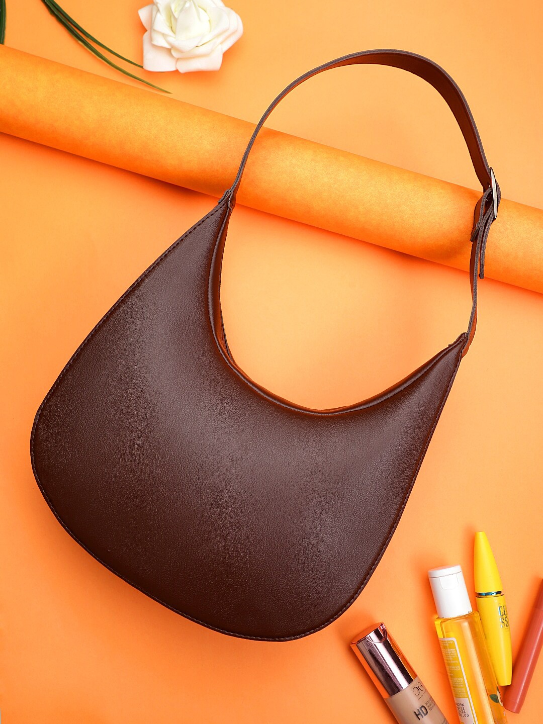 

LEGAL BRIBE Brown Solid Half Moon Hobo Bag