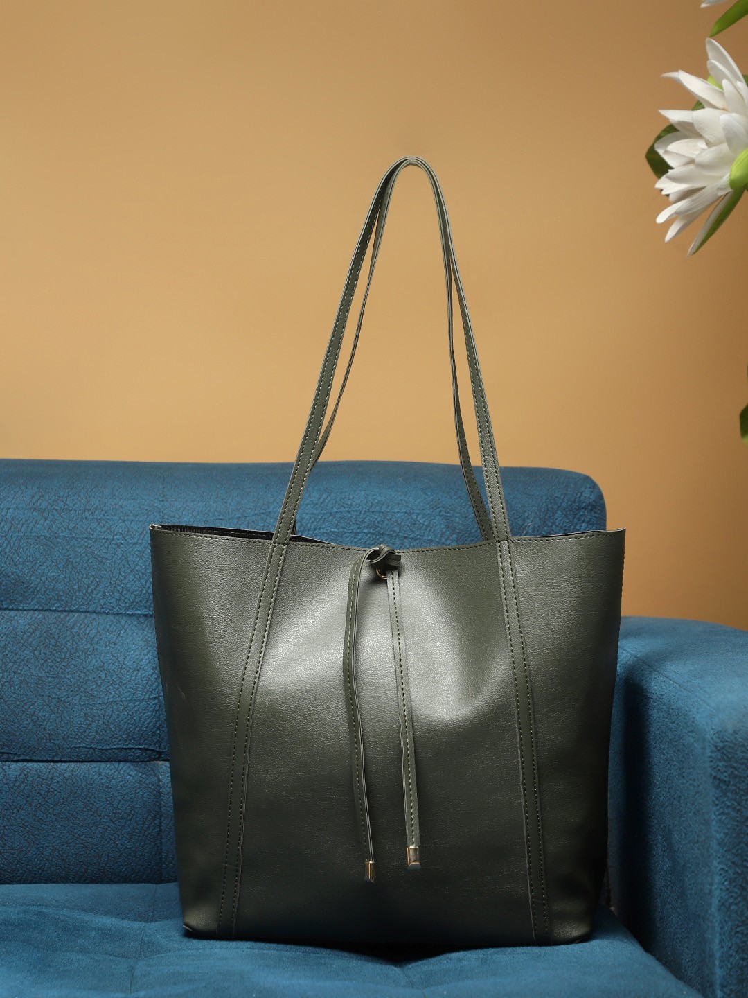 

LEGAL BRIBE Olive Green Solid Shopper Tote Bag